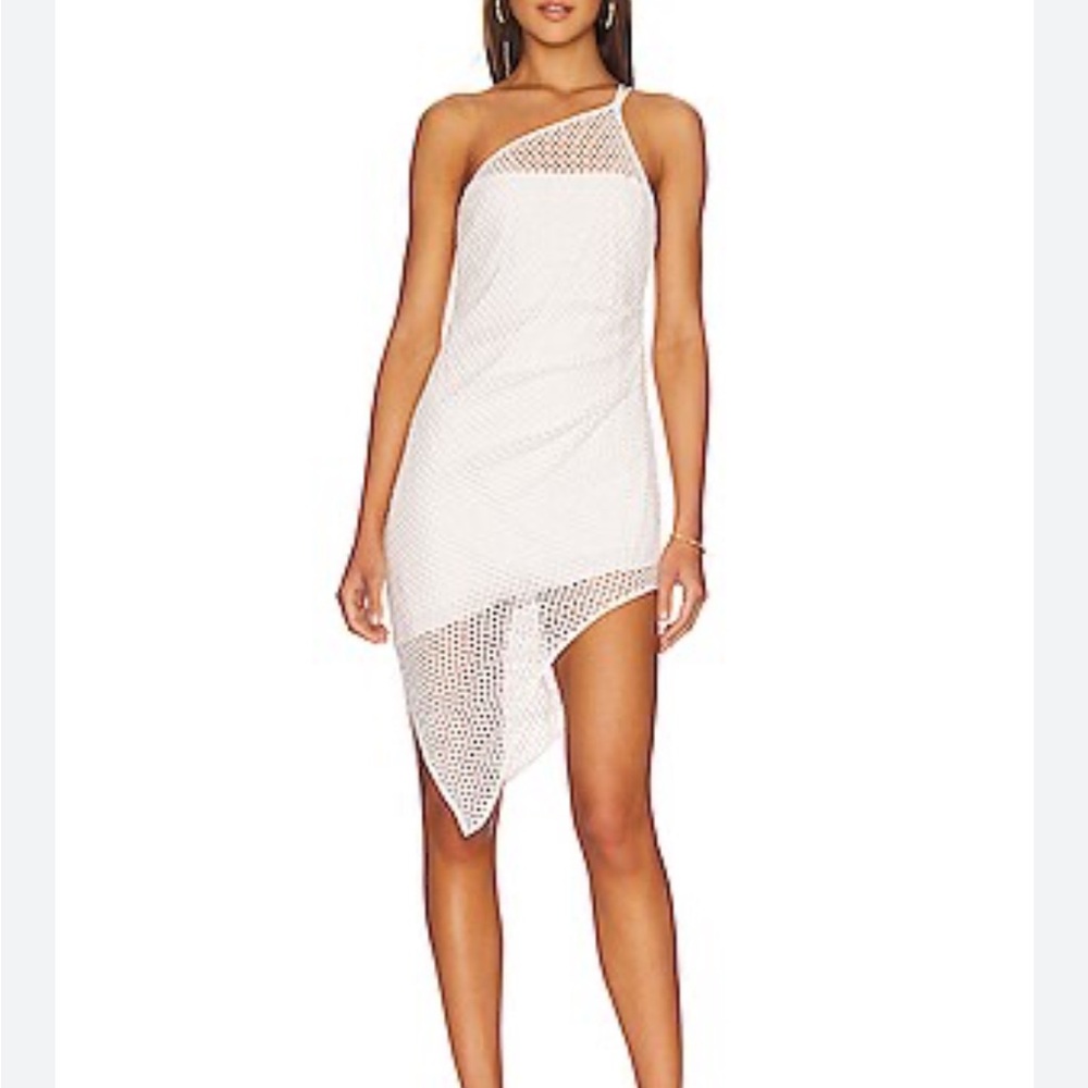 Amanda Uprichard Silva Dress White Ruched
Netted Overlay One Shoulder